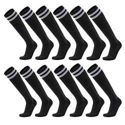 6 Paare Fußball Socken Farbe Stretchy Kompression Knie High Tube Socken Fußball Sport Athletik Lange Socken für Männer Frauen Teens (6 Paar-schwarz) von Geebuzz