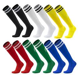 6 Paare Fußball Socken Farbe Stretchy Kompression Knie High Tube Socken Fußball Sport Athletik Lange Socken für Männer Frauen Teens (6 Paare - mehrfarbig) von Geebuzz
