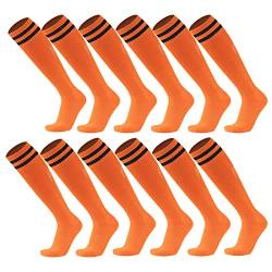 6 Paare Fußball Socken Farbe Stretchy Kompression Knie High Tube Socken Fußball Sport Athletik Lange Socken für Männer Frauen Teens (6 Paare-orange) von Geebuzz