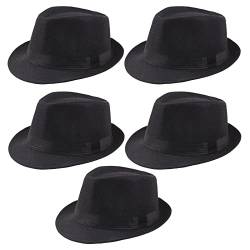 Geebuzz 5er Pack Kurze Krempe Fedora Hut für Männer Frauen Klassischer Sommer Strand Sonnenhut Panama Gatsby Fedora Hüte (as3, Alpha, m, l, 5er Packung schwarz) von Geebuzz