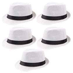 Geebuzz 5er Pack Kurze Krempe Fedora Hut für Männer Frauen Klassischer Sommer Strand Sonnenhut Panama Gatsby Fedora Hüte (as3, Alpha, m, l, 5er Packung weiß) von Geebuzz