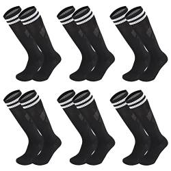 Geebuzz 6 Paare Kinder Jugend Fußball Socken Solid Striped Knie High Tube Fußball Sportsocken für Jungen Mädchen 6-12 Jahre alt (6 Paar-schwarz) von Geebuzz