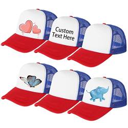 Geebuzz 6 Pack Kinder Mesh Baseball Hut Kappe Sublimation Blank Einstellbare Snapback Trucker Sun Sports Outdoor Hat (6er Packung Rot Blau Weiß) von Geebuzz