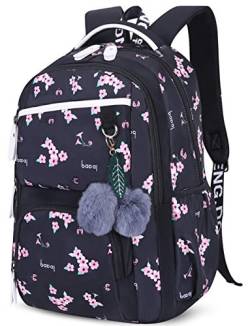 Geek-M Mädchen Rucksack Blumen Schulrucksack Daypack Damen Teenager Reise Schultasche Laptop Backpack für Mädchen Schule (Schwarz C1) von Geek-M