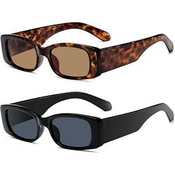 Geesui 2 Stück Vintage Rechteckige Sonnenbrille UV400 Sunglasses Vintage UV Schutz Sunglasses für Reise, Fahren Angeln Reisen (Dunkelbrauner & Grauer Linse) von Geesui