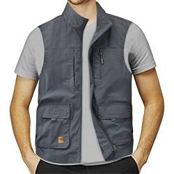 Gefomuofe Herren Arbeitsweste Ärmellose Sommer Ärmellos Jacke Frühlingsjacke Outdoor-Weste leicht Baumwolle Anglerweste Safari Weste Outdoor Klettern Camping Gilets Reporter Fotoweste Für Jagd Angeln von Gefomuofe