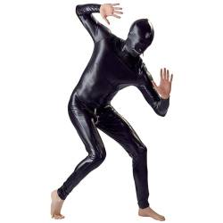 Gefomuofe Herren Glänzendes Lackleder Catsuit Latex Kleidung Ganzkörper-Men Design Erotik Latex Eng Zipper Jumpsuit Gummi Kleidung mit Schrittgurt Zip von Gefomuofe