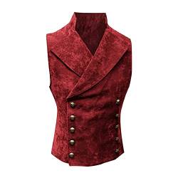 Gefomuofe Herren Gothic Steampunk Revers Weste Retro Baumwolle V-Ausschnitt Einfarbige Elegant Westen Business Party WesteVintage Stehkragen Einfarbig Button Down Weste Anzugweste von Gefomuofe