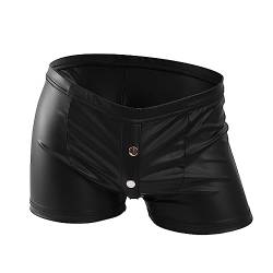 Gefomuofe Herren Leder Boxershorts Lack Unterhosen Erotisch Reizunterwäsche Latex Lack Optik Männertanga Tanga Front Pouch mit Druckknöpfe Latex ähnlich Briefs Boxer Trunks Pant Gogo Club Kleidung von Gefomuofe