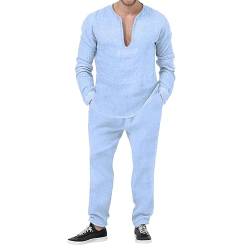 Gefomuofe Herren Leinenanzug Sommer Zweiteiler Freizeitanzug Hosenanzug Festlich Elegant Casual Chic Outfit Komplett Sommer Hausanzug Sommer Lässige Atmungsaktive Leinenanzug Männer von Gefomuofe