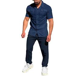 Gefomuofe Herren Leinenanzug Sommer Zweiteiler Freizeitanzug Hosenanzug Festlich Elegant Casual Chic Outfit Komplett Sommer Hausanzug Sommer Lässige Atmungsaktive Leinenanzug Männer von Gefomuofe