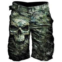 Gefomuofe Herren Totenköpfe Cargo Camouflage Wanderhose Trekkinghose Schnelltrocknend Leicht Combat Trousers Tactical Hose Herren Cargo Shorts Vintage Zeichenfolge Elastischer Bund Cargohose von Gefomuofe