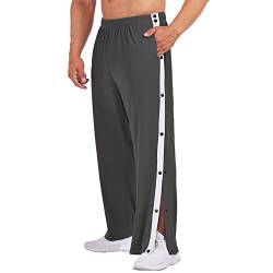 Gefomuofe Herren Trainingshose Seitlicher Knopfleiste Hosen Split Basketball Trainingshose lastischer Bund Jogginghose mit durchgehendem Reißverschluss Reha Hose von Gefomuofe