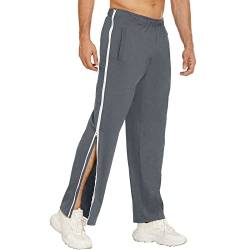 Gefomuofe Herren Trainingshose Seitlicher Knopfleiste Hosen Split Basketball Trainingshose lastischer Bund Jogginghose mit durchgehendem Reißverschluss Reha Hose von Gefomuofe