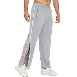 Gefomuofe Herren Trainingshose Seitlicher Knopfleiste Hosen Split Basketball Trainingshose lastischer Bund Jogginghose mit durchgehendem Reißverschluss Reha Hose von Gefomuofe