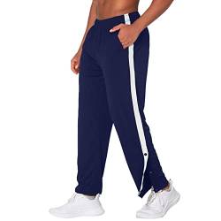 Gefomuofe Herren Trainingshose Seitlicher Knopfleiste Hosen Split Basketball Trainingshose lastischer Bund Jogginghose mit durchgehendem Reißverschluss Reha Hose von Gefomuofe