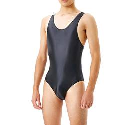 Gefomuofe Herren Wetlook Body Unterhemd Singlet Wrestling Trikot Body Unterhemd Hosenträger mit Reisverschluss Leder Ouvert Boxer Shorts Pants Dessous Männer Overall Latex Catsuit von Gefomuofe