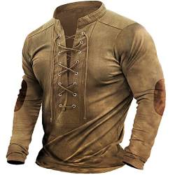 Gefomuofe Leinenhemd Herren Hemd Herren Mittelalter Hemd Viking Kostüm Schnürhemd Renaissance Viktorian Steampunk Piraten Hemd Herren Hawaiihemd mit Stehkragen V Neck Herren Top von Gefomuofe