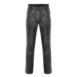 Gefomuofe PU Lederhosen für Herren Kurz Lederjeans Lederhose Bikerjeans Rockerjeans Motorradhose seitlich geschürt schwarz Lederhose Motorrad von Gefomuofe