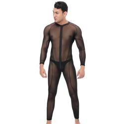 Herren Body Overal Jumpsuit Mesh Strumpfhosen mit Penishülle Männer Bodysuit Stretchy Stocking Erotik Dessous Schlafanzug Einteiler Unterhose von Gefomuofe