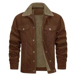 Herren Gefütterte Cordjacke Warme Übergangsjacke Winter Cargo Jacke mit Teddyfell-Kragen Stehkragen Bomberjacke Baumwolle Army Feldjacke von Gefomuofe