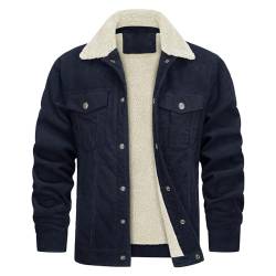 Herren Gefütterte Cordjacke Warme Übergangsjacke Winter Cargo Jacke mit Teddyfell-Kragen Stehkragen Bomberjacke Baumwolle Army Feldjacke von Gefomuofe