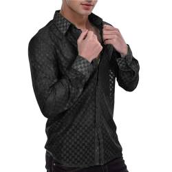 Herren Hemd Transparent Langarm Freizeithemd Männer Spitzenhemd Sommer Lässig Lace Shirt Outfit Transparent Langarm Top Durchsichtige Netzshirt von Gefomuofe