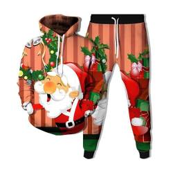 Herren Jogginganzug Sportanzug Weihnachten 3D gedruckt Jogginganzug Tracksuit Sportswear Anzug Kapuzenpullover Sporthose Jogginghose Sweatshirt Casual Hoodie Hose Männer Sportanzug Casual Kapuzenjacke von Gefomuofe