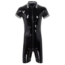 Herren Leder T-Shirt Hochglanz Fetisch Bodysuit mit Schrittreißverschluss-schwarz Latex Bademode Cosplay Rubber Fetisch Bodysuit für Männer Unterwäsche Muskelshirt von Gefomuofe