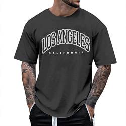 Herren Oversized Tshirt Rundhals Kurzarm Vintage Drucken Streetwear Sport Casual Lang Tops Lose Sommer Oberteile Mode T-Shirt mit Los Angeles Grafik Kreativen Buchstaben von Gefomuofe