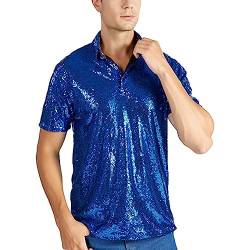 Herren Pailletten-T-Shirt Disco Hemd 70er 80er Jahre Kostüm Motto Party Hippie Silvester Karneval Fasching Sliber Gold Schwarz Kurzarm Turndown Sparkle Nachtclub Party Polo T-Shirt Tops von Gefomuofe