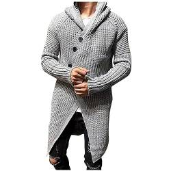 Herren Strickjacke Pullover Lang Strickjacke Leicht Lockere Cardigan Weiche Strickjacken mit Knöpfe und Taschen Leichte Strick Casual Loose Fit Hooded High Neck Sweater Coat Strickjacken von Gefomuofe