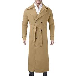 Herren Wintermantel Lang Trenchcoat Jacke Winter Wollmantel Slim Fit Zweireihiger Trenchcoat mit Gürtel Revers Windjacke, Reversjacke, Lange Oberbekleidung Trenchcoat Winter Warme Oberbekleidung von Gefomuofe