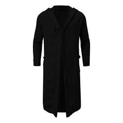 Strickjacke Herren Lange Cardigan Einfarbig Jacke Long Hooded Open Edge Cardigan Basic Männer Übergangsjacke Sweatjacke Loose Trenchcoat Langarm Mantel Kapuzen Freizeitjacke mit Taschen von Gefomuofe