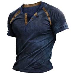 T Shirt Herren V-Ausschnitt Retro Henley Shirt Tailliert Muskelshirts Einfarbiges Kordelzug Retro Henley Shirt Tactical Shirts Combat Shirt Oversized Tshirt Herren Sommer Tops von Gefomuofe