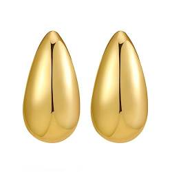 18K Gold Earrings Dupes Ohrringe Chunky Ohrringe Open Hoops Gold Creolen Hypoallergen Goldene Ohrringe Damen Vergoldete Waterdrop Dicke Creolen Gold für Damen Mädchen (Gold Breit) von Gehanico