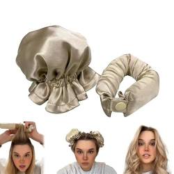 2023 Neues Satin Lockenstab Set 2 Stück unbeheizte Locken mit Haarkappe Tiktok Bun Bons Weicher Lockenstab Stirnband für langes Haar Locken Set kann über Nacht während des Schlafens (Beige) von Gehanico