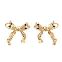 Bow Earrings Gold Silber Bogen Ohrstecker Ohrringe für Damen, Schleifen Schmuck Gold Shiny Bow Hypoallergenic Stud Earrings (Gold) von Gehanico