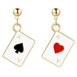 Personalisierte Pokerkarten-Ohrstecker für Mädchen, Poker-Herzen und Pik-As, Spielkarten, baumelnde Tropfen-Ohrstecker, asymmetrische Damen-Ohrringe, Schmuck, Geschenk für Frauen und Mädchen, Bambus von Gehanico