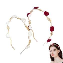 Rose Haarreifen 2 Stück Blumenkranz Haarreif Damen Metall Blumenkrone Rose Pearl Haarschmuck Blumen Haarschmuck Kristall Seite Modische Haarreife Hochzeit Braut Kopfschmuck von Gehanico