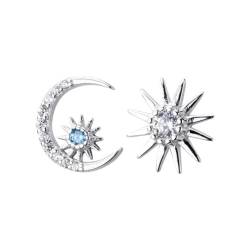 Silberne Ohrringe Sparkling Crystal Blue Diamond Star and Moon Asymmetric Ohrringe für Frauen Sparkly Mode Schmuck Geschenk Prom Hochzeit (1 Set) von Gehanico