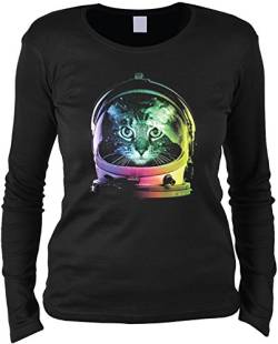 Damen Langarmshirt Neon Space Cat Katze Shirt 4 Heroines Geburtstag Geschenk geil Bedruckt von Geile-Fun-T-Shirts