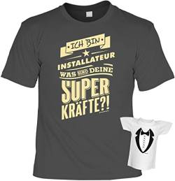 Fun T-Shirt Installateur und Superkräfte Shirt Bedruckt Geschenk Set mit Mini Flaschenshirt von Geile-Fun-T-Shirts