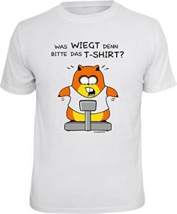 Fun T-Shirts für Männer Bedruckt - was wiegt denn Bitte das T-Shirt - Herren Shirt Weiss lustiges Geschenke-Set mit Spassvogel-Urkunde von Geile-Fun-T-Shirts