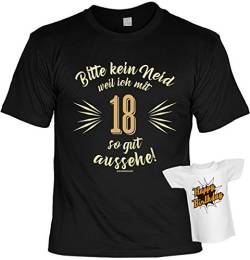Geburtstag T-Shirt 18 Jahre - Bitte kein Neid Shirt 4 Heroes Bedruckt Geschenk Set mit Mini Flaschenshirt von Geile-Fun-T-Shirts