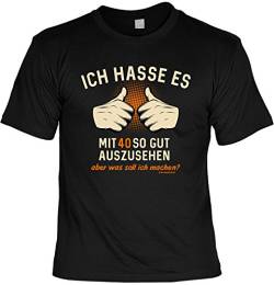 Herren Geburtstag T-Shirt 40 Jahre - Ich Hasse es mit 40 - lustige Shirts für Männer schwarz Geschenk Set mit Mini Flaschenshirt von Geile-Fun-T-Shirts