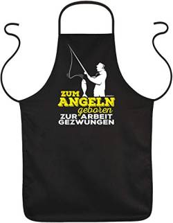 Herren Grillschürze - Zum Angeln geboren - Küchenschürze Kochschürze für Männer schwarz lustiges Angler Geschenk zum Geburtstag von Geile-Fun-T-Shirts