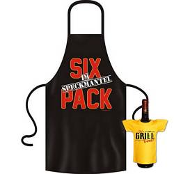 Kochschürze Männer - Sixpack im Speckmantel - Grill Koch Küchenschürze Schürze Männer Geschenke Set geil bedruckt mit Mini Flaschenshirt (ohne Flasche) von Geile-Fun-T-Shirts