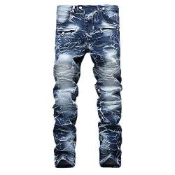 Geili Herren Jeans Hose Lang Vintage Used Look Destroyed Hohl Löchern Jeanshosen Denim Pants Basic Regular Fit Straight Jeans Große Größen Hip Hop Biker Hose Radlerhose Radhose von Geili Herren