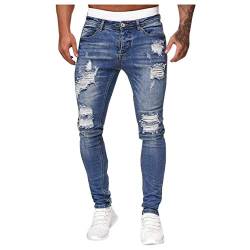 Geili Jeans Hose Herren Lang Destroyed Löchern Jeanshosen Skim Fit Strech Skinny Jeans Männer Vintage Wasserwäsche Used Look Denim Pants Freizeithose Arbeitshose S-3XL (L, Hellblau) von Geili Herren